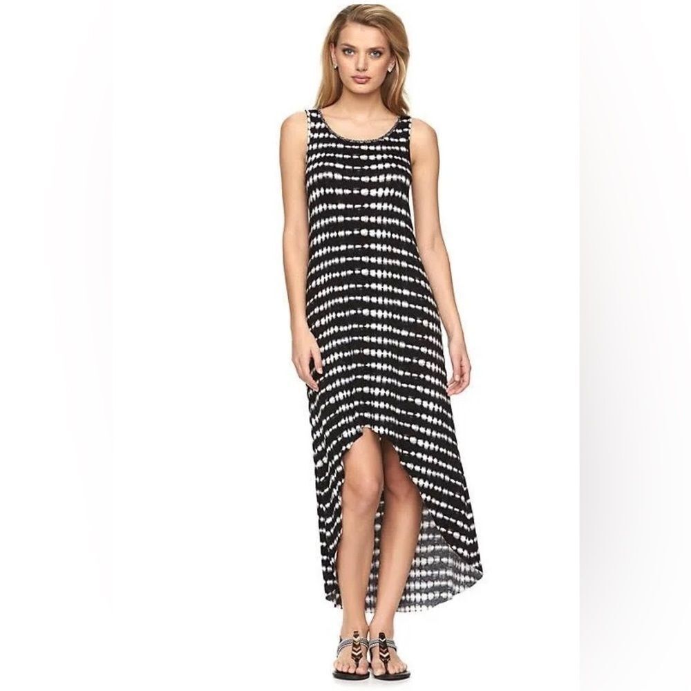 Women's Juicy Couture Sleeveless Black White Tie-Dye Striped Maxi Dress Medium